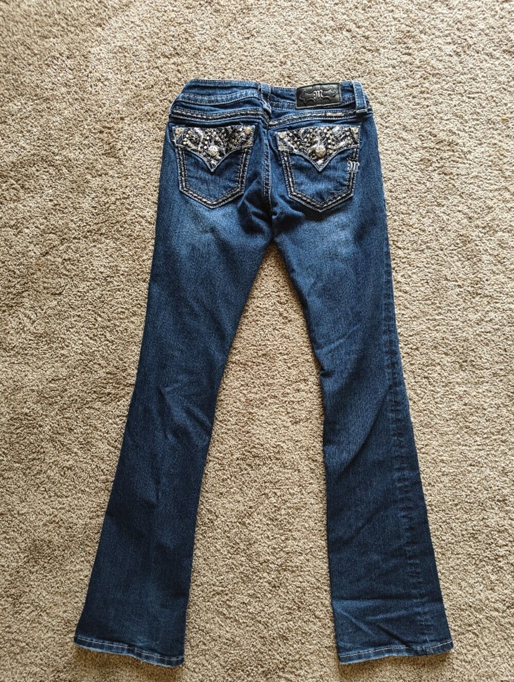 Miss Me Bootcut Embellished Pocket Dark Wash Blue Jeans Size 25